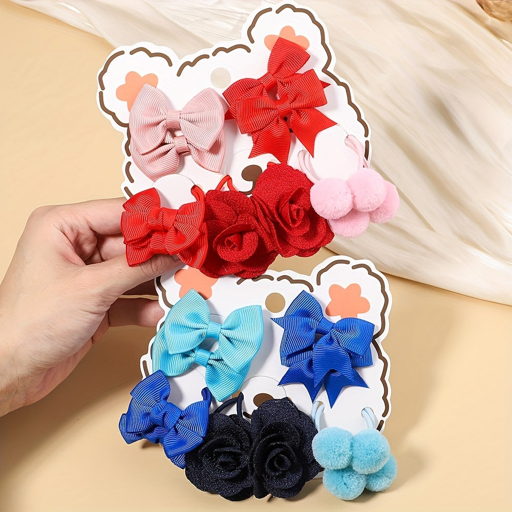 10pcs Colorful Bow Flower Hair Bands for Festivals & Proms