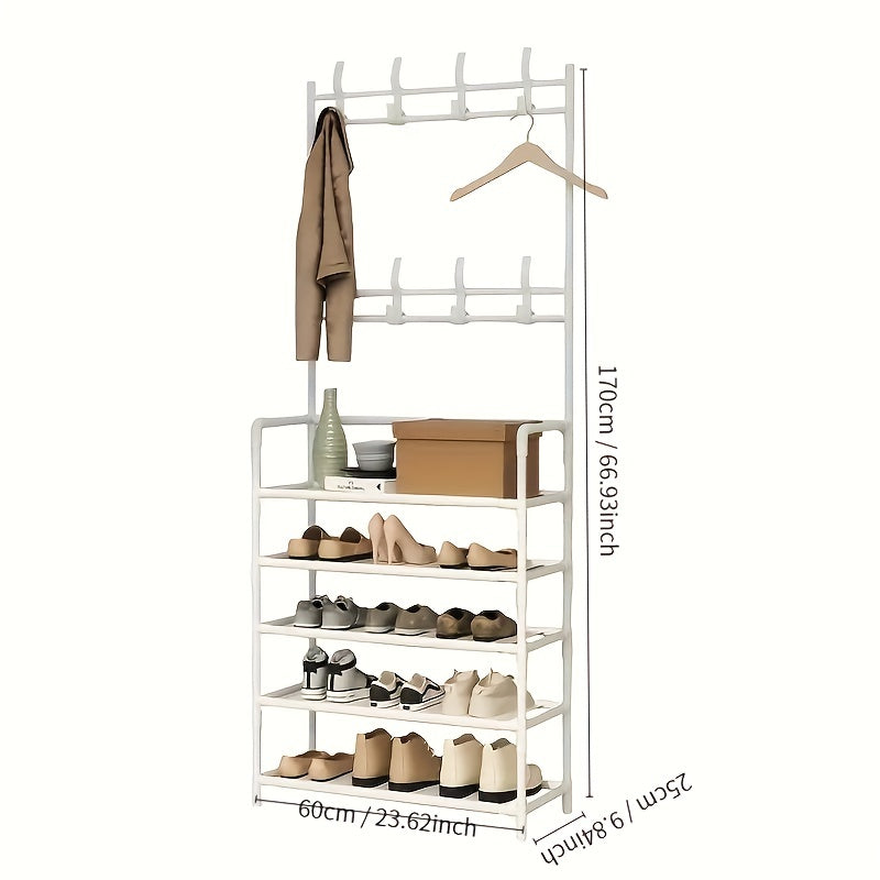 Sturdy Freestanding Metal Coat Rack Shoe Rack w/ Multifunctional Storage Rack