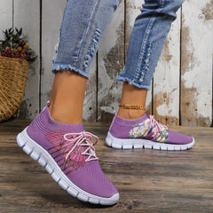 Women's Knit Sock Sneakers Butterfly & Floral Print Sports Shoes