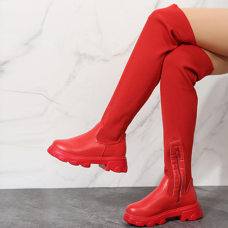 Women's Over The Knee Stretch Boots Comfortable Platform Side Zipper Boots