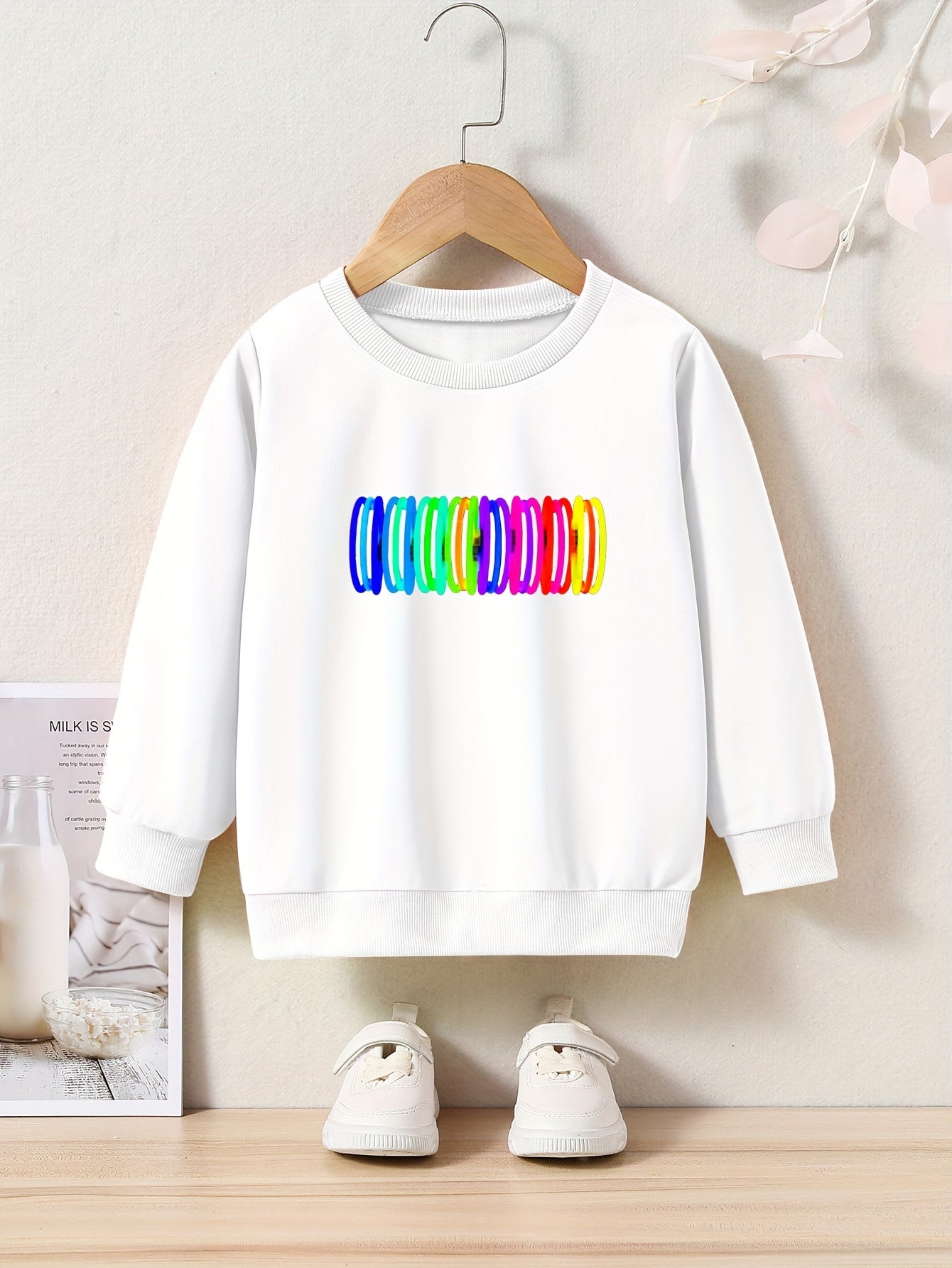 Girls Pattern Print Crew Neck Sweatshirt
