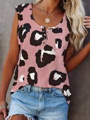 Leopard Print Crew Neck Tank Top Women's Sleeveless Summer Casual Top