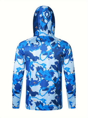 Men's Camo Long Sleeve Hoodie With Mask Sun Protection Fishing Shirt