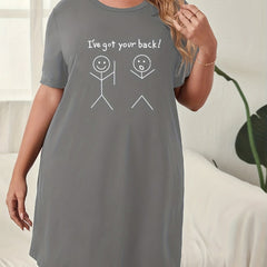 Stick Figure & Slogan Print Tee Sleep Dress