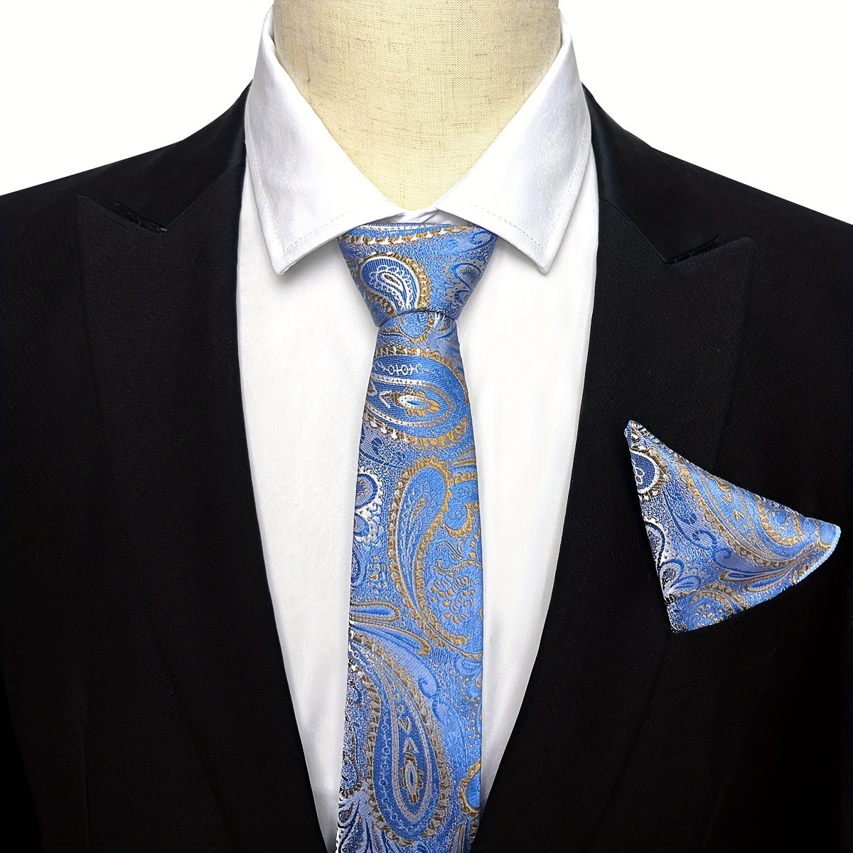 Men's Retro Flower Print Tie & Pocket Towel Set