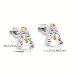 Colorful Rhinestone Letter Stud Earrings Initial A Minimalist Jewelry Gift
