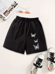 Girls Butterfly Print Casual Sweat Shorts Elastic Waist Work Out Shorts