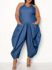 Casual Jumpsuit Women's Plus Solid Harem Jumpsuit