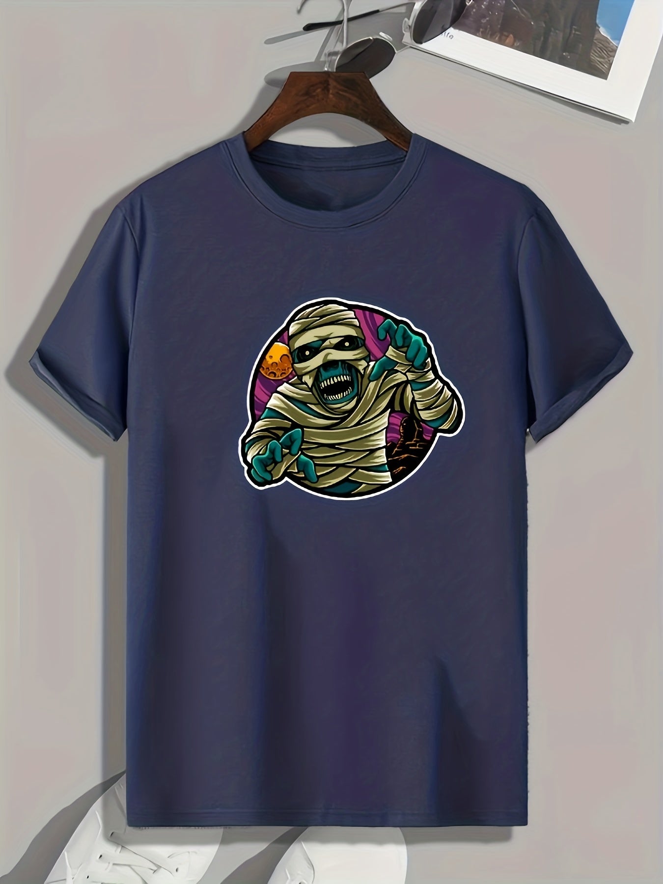 Halloween Zombie Pattern Print Men's Comfy Sports T Shirt Graphic Tee