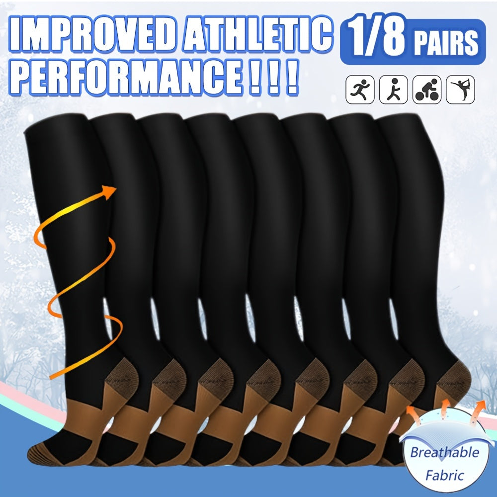 8pairs Compression Sock For Men Women 15-20mmhg Knee High Stocking