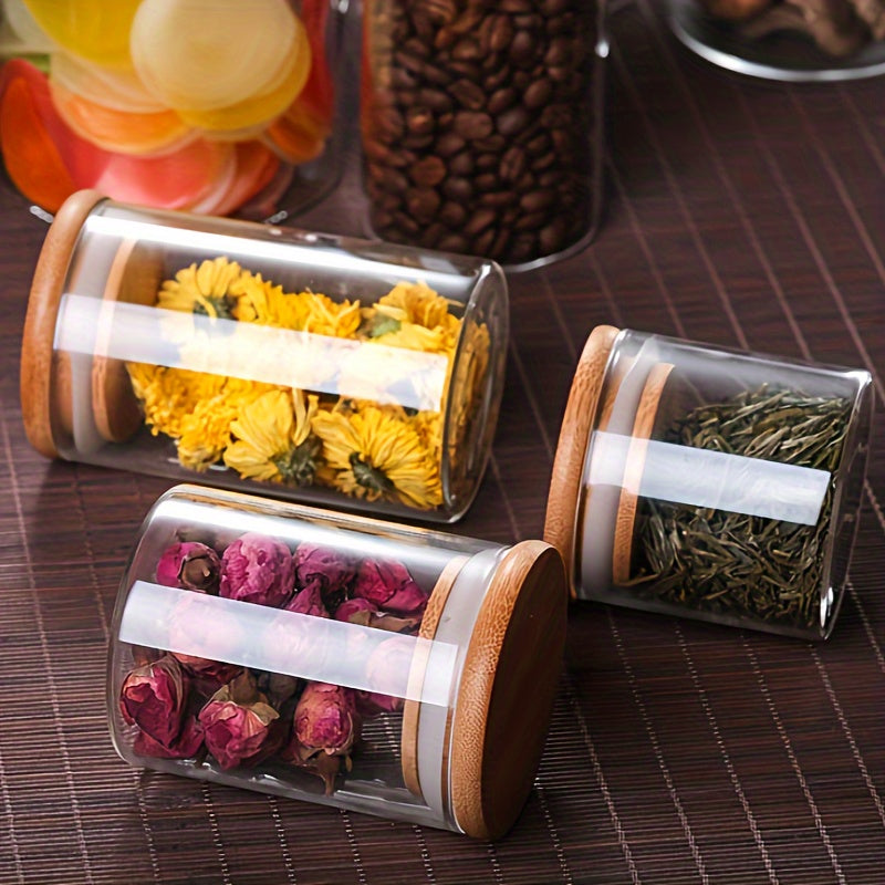 12pcs Glass Storage Jar Candy Jars With Lids Food Container Airtight Bamboo Lid