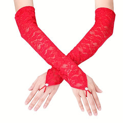 Lace Long Gloves Sexy Stage Performance Finger Sleeves Gloves For Women