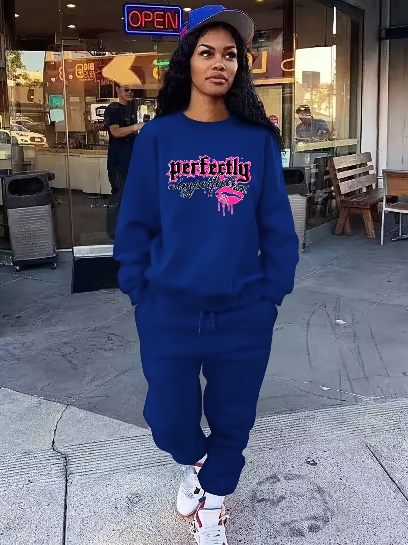Letter Print Long Sleeve Top & Jogger Pants Set