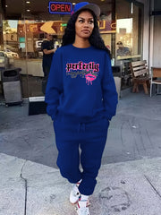 Letter Print Long Sleeve Top & Jogger Pants Set