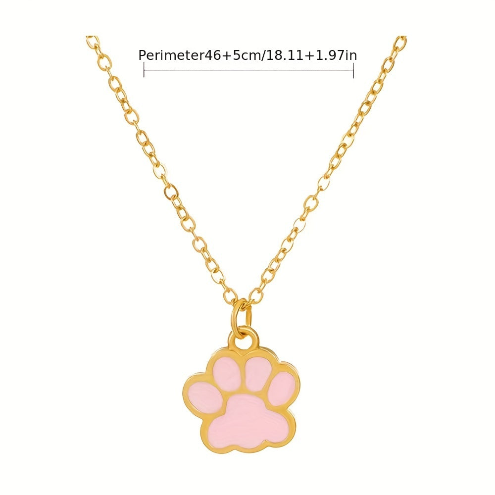 Colorful Cartoon Paw Pendant Necklace for Girls - Birthday Gift Jewelry