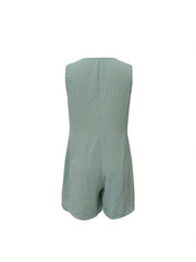 Minimalist Wide Leg Cami Romper Buttoned Sleeveless Overalls Jumpsuit