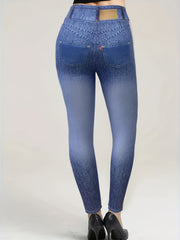 High Stretch Faux Denim Striped Leggings