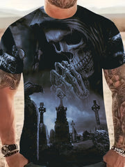 Men's 3D Skull & Tomb Tee for Summer Outdoor Activities