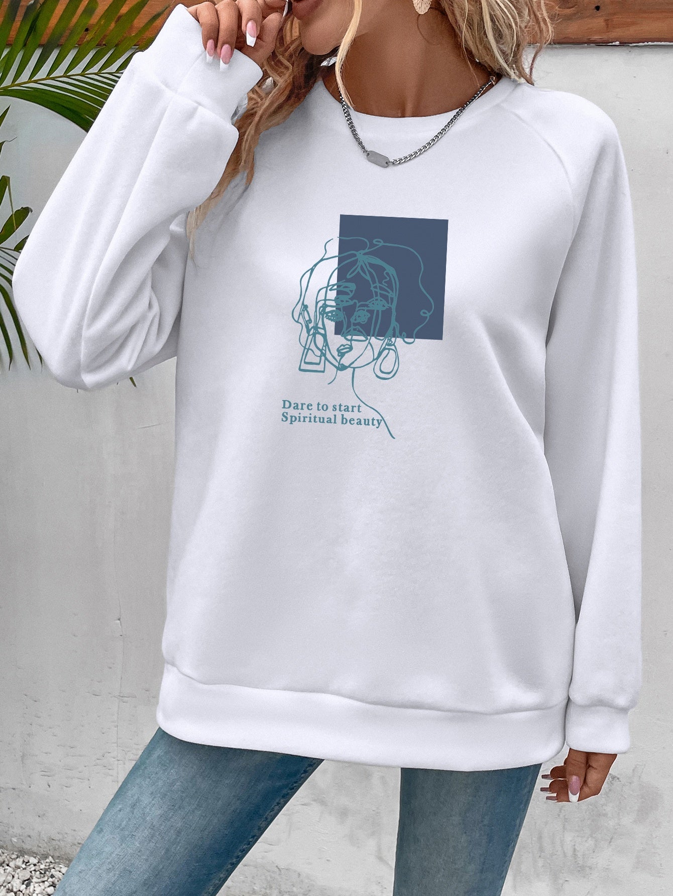 Graphic Print Sweatshirt Casual Long Sleeve Crew Neck for Spring/Fall
