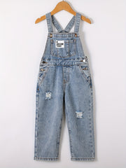 Boys Ripped Letter Print Denim Suspender Pants