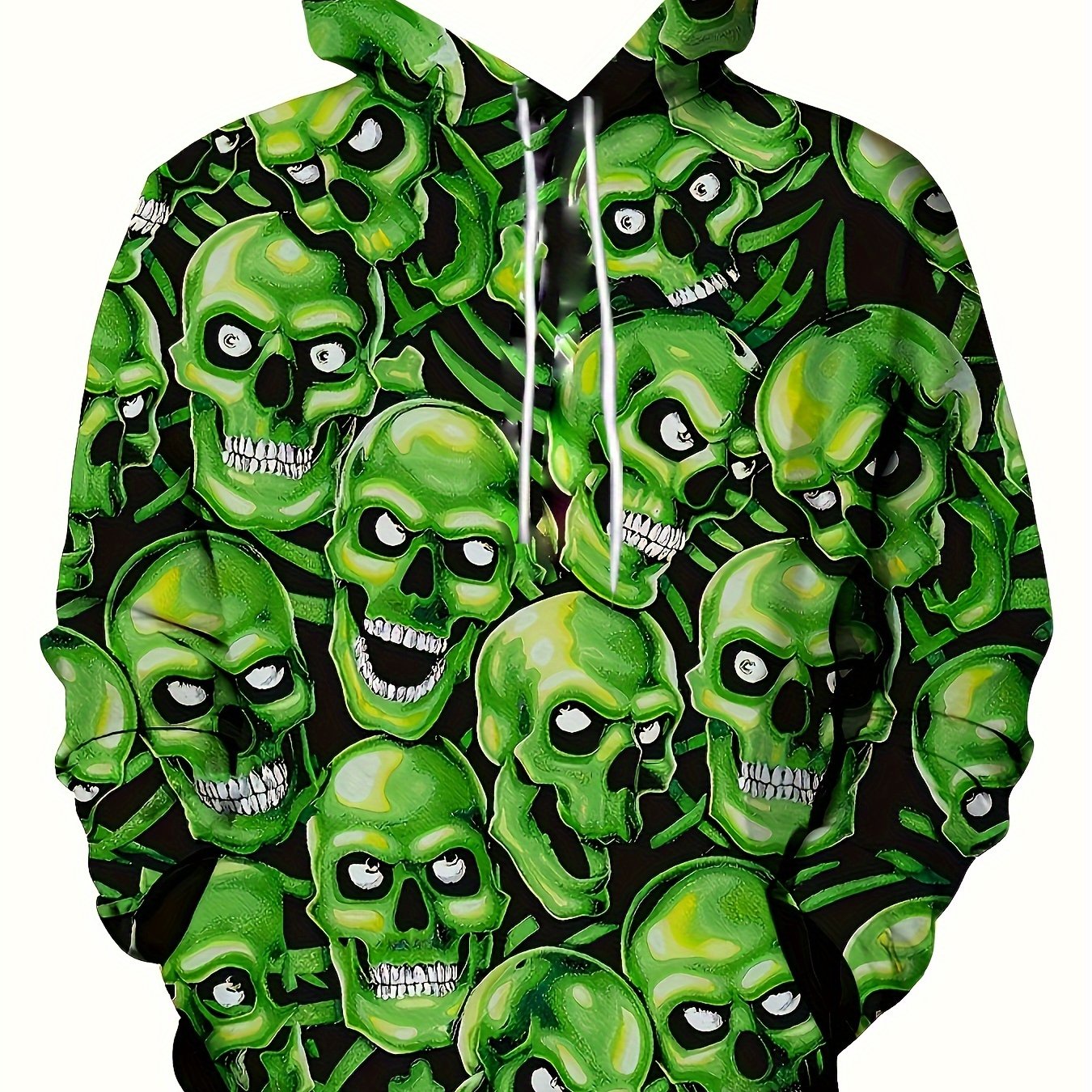 Green Skull 3D Print Hoodie Men's Graphic Pullover
