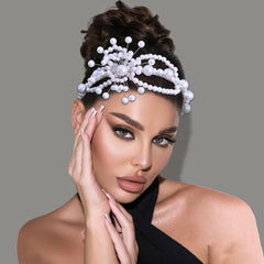 Beaded Flower Hairband for Women Resin Pearl Headpiece with Pearls