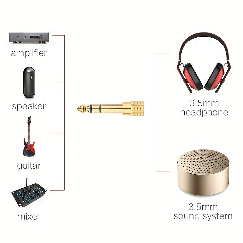 2Pcs Audio Adapter 3.5mm Male to 6.35mm Female + 6.35mm Male to 3.5mm Female