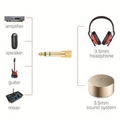 2Pcs Audio Adapter 3.5mm Male to 6.35mm Female + 6.35mm Male to 3.5mm Female