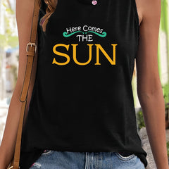 Letter Pattern Stretchy Sports Vest Round Neck Sleeveless Casual Top