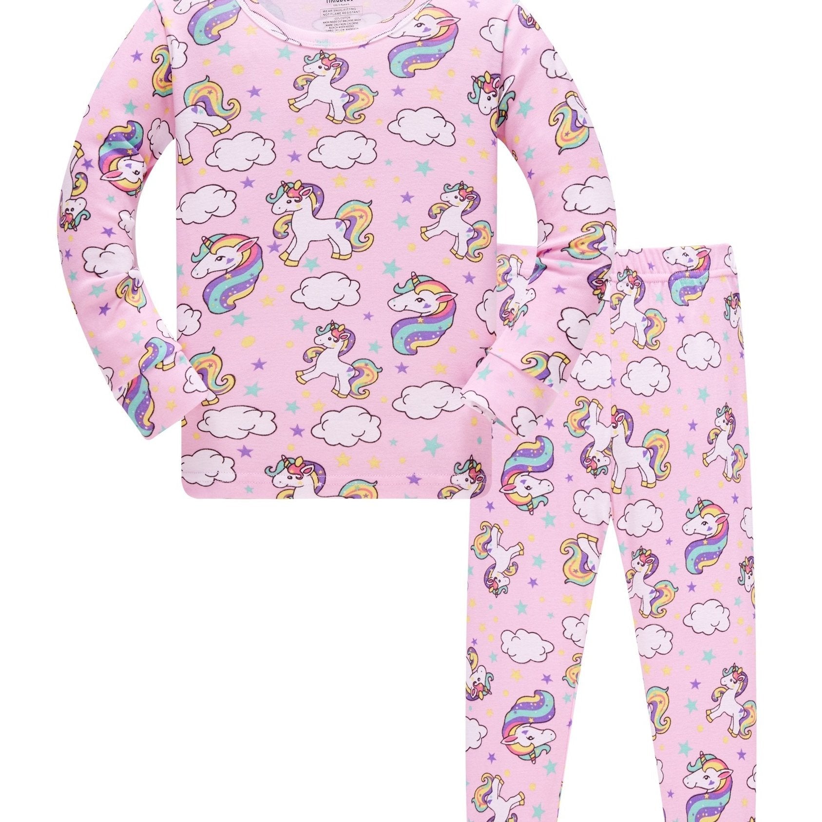 Kid's Unicorn Pajamas Set Long Sleeve Top & Pants, Cloud Star Print Loungewear