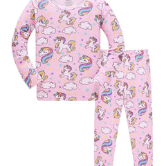 Kid's Unicorn Pajamas Set Long Sleeve Top & Pants, Cloud Star Print Loungewear