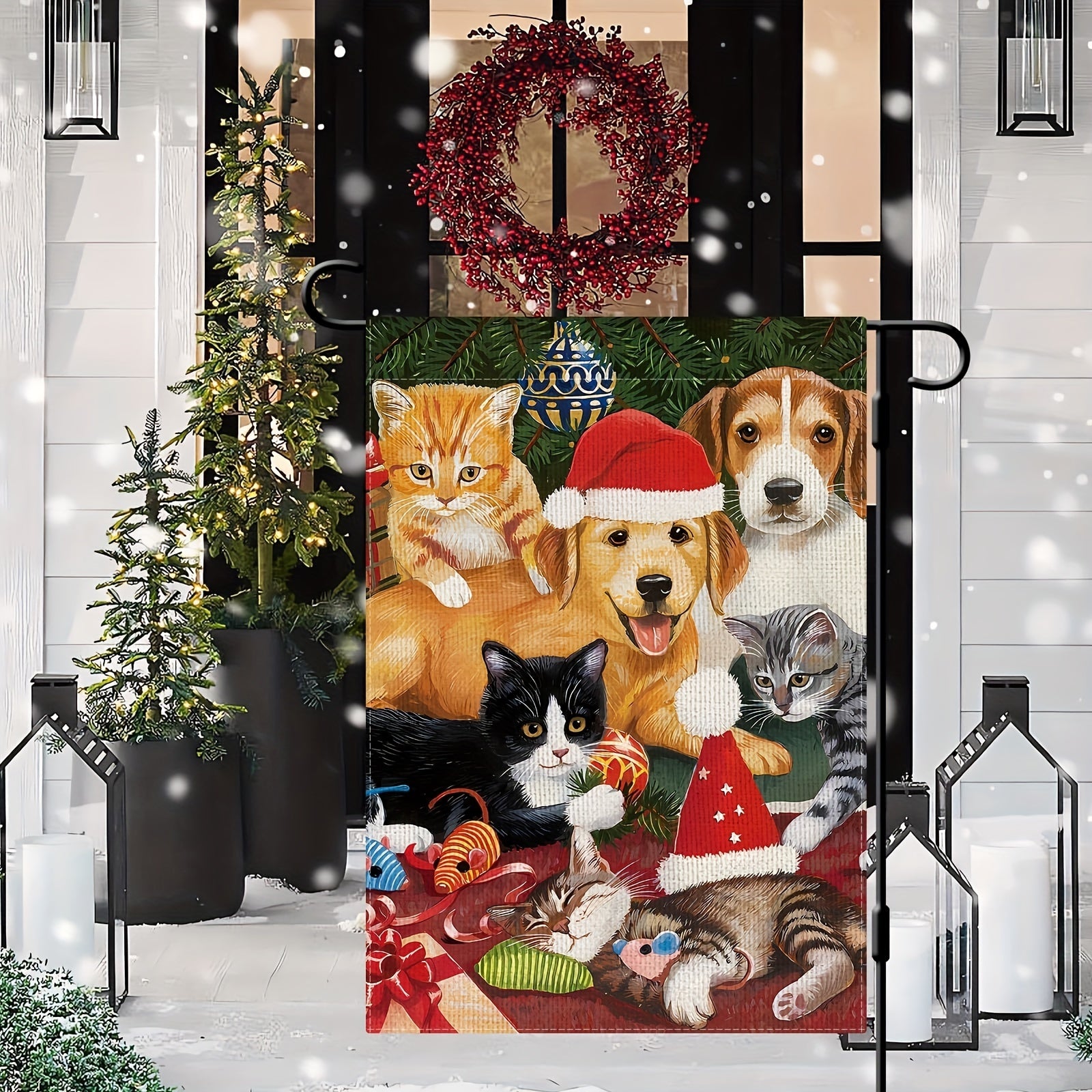Christmas Dog Cat Garden Flag Double Sided Vertical Rustic Farmhouse Yard Flag