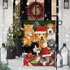 Christmas Dog Cat Garden Flag Double Sided Vertical Rustic Farmhouse Yard Flag