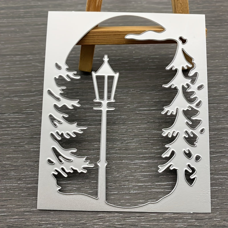 1pc DIY Christmas Tree Cutting Dies Street Lamp Background Carbon Steel Die