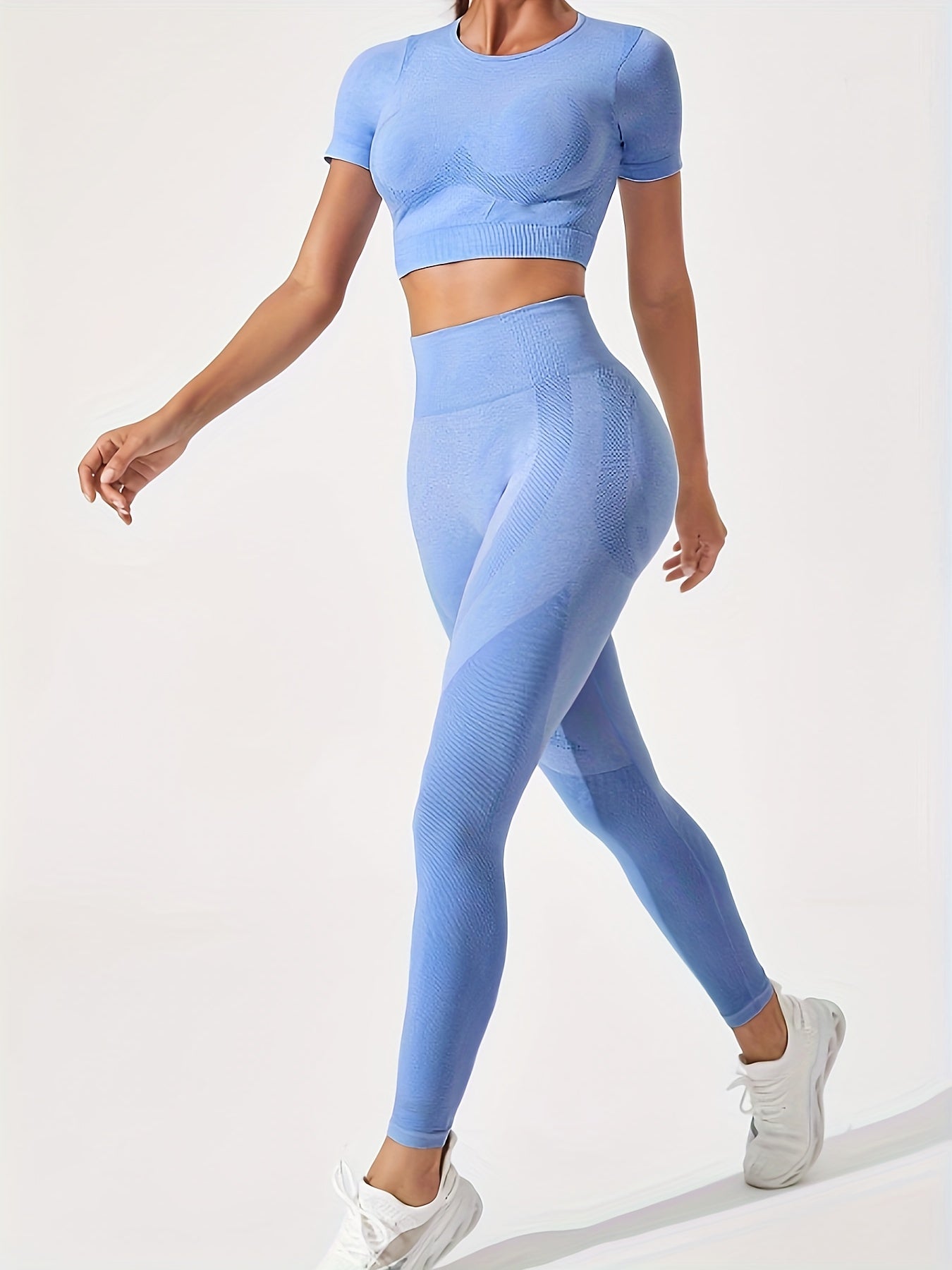 2pcs Set Short Sleeve Yoga Top & High Waist Leggings Women's Activewear