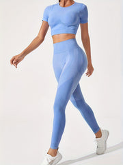 2pcs Set Short Sleeve Yoga Top & High Waist Leggings Women's Activewear