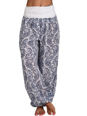 Boho Paisley Floral Print Harem Pants Elastic Waist Spring Summer