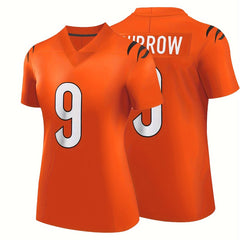 Women's Orange American Football Jersey V neck Breathable T-shirt