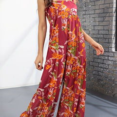 Floral Print Wide Leg Overalls