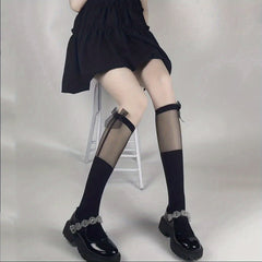 Mesh Bow Calf Socks Sweet & Lolita Knee High Socks