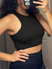 4Pcs Rib Knit Crop Tops Round Neck Racer Back Workout Tank Top Women's Activewea