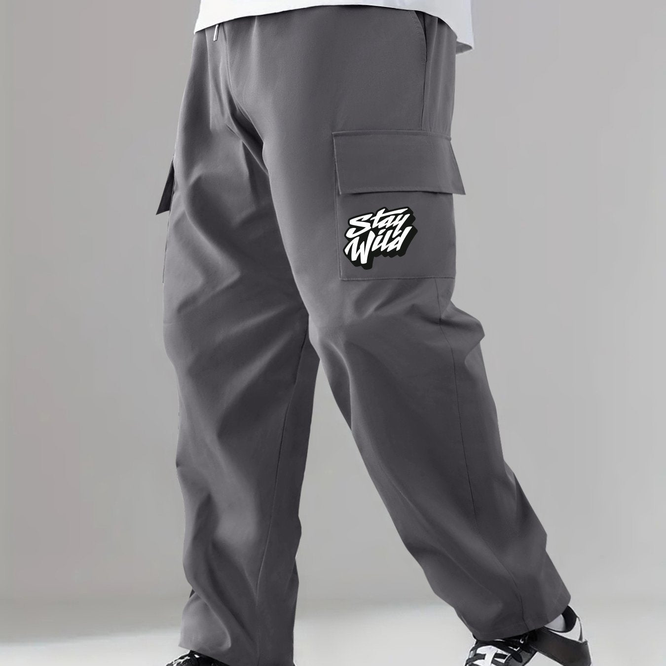 Cartoon Pattern Cargo Pants Men's Casual Loose Fit Drawstring Cargo Joggers