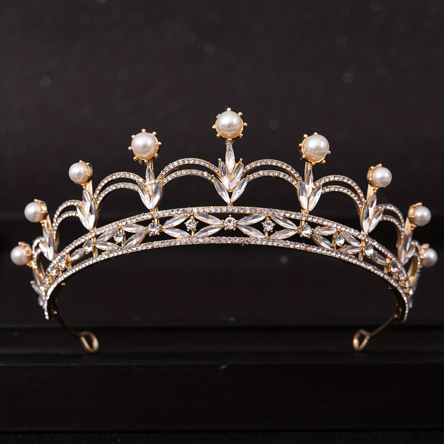 Crystal Faux Pearl Crown Tiara Rhinestone Wedding Tiaras Women Prom Crowns