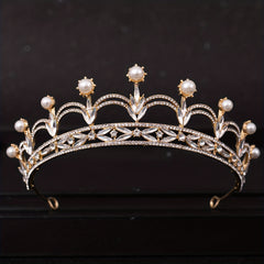 Crystal Faux Pearl Crown Tiara Rhinestone Wedding Tiaras Women Prom Crowns