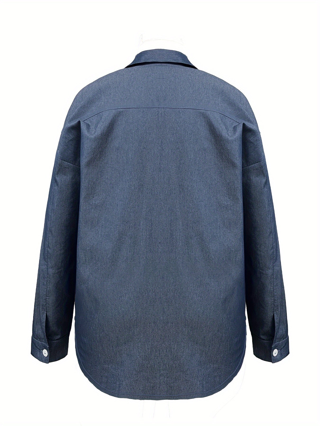 Casual Denim Top Women's Plus Button Up Long Sleeve