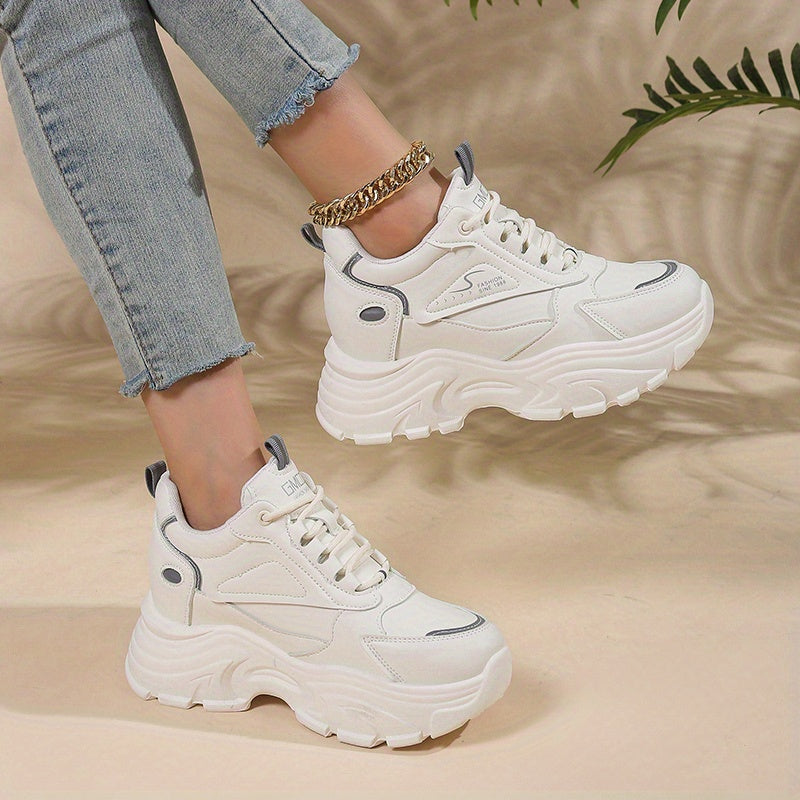 Platform Lace Up Chunky Sneakers Non slip Thick Sole Hidden Heel