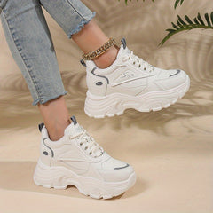 Platform Lace Up Chunky Sneakers Non slip Thick Sole Hidden Heel