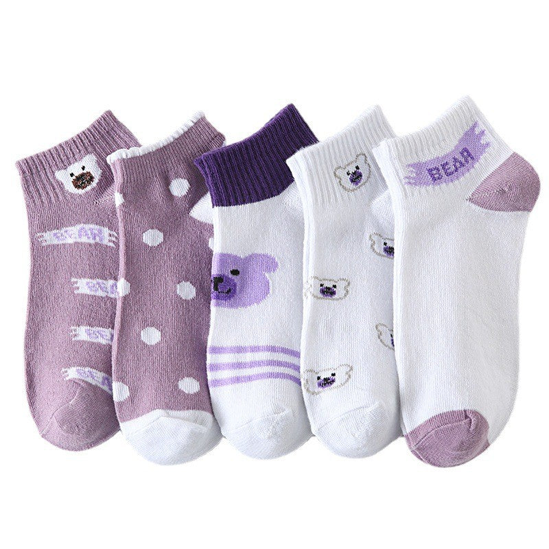 5 Pairs Cartoon Print Graphic Ankle Crew Socks Women's Floral Multi One Size