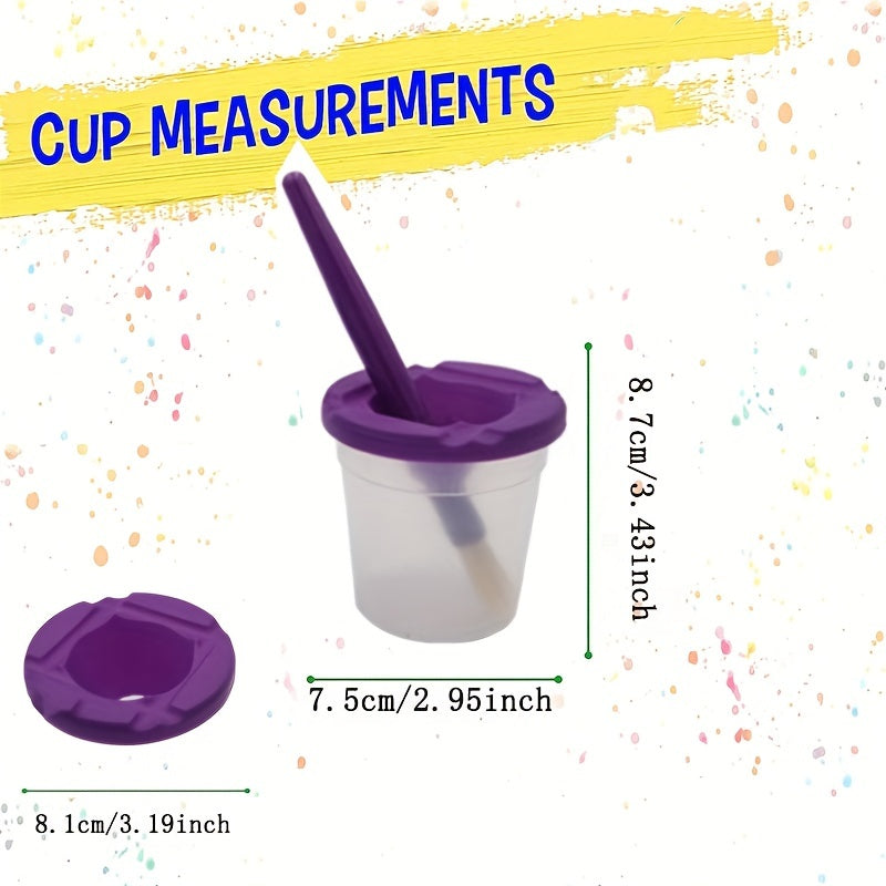 10pc Spill Proof Paint Cup & 10pc Large Round Brush Set
