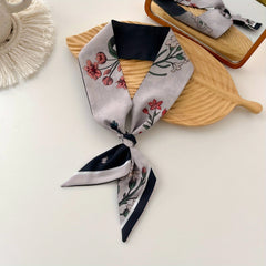 Flower Print Skinny Scarf Neckerchief Hair Ribbon Decorative Twilly Scarf